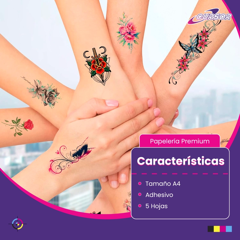 PAPEL TATUAJE TEMPORAL TRANSPARENTE INKJET 5 HOJAS A4 CURSOR TAMAÑO A4 - 3