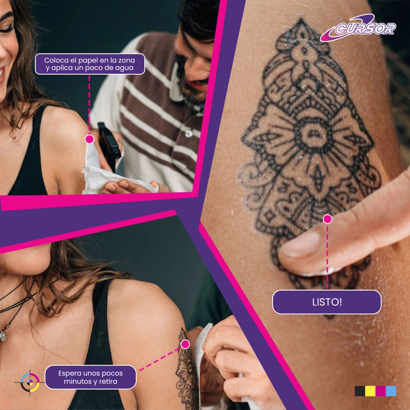 PAPEL TATUAJE TEMPORAL TRANSPARENTE INKJET 5 HOJAS A4 CURSOR TAMAÑO A4 - 5
