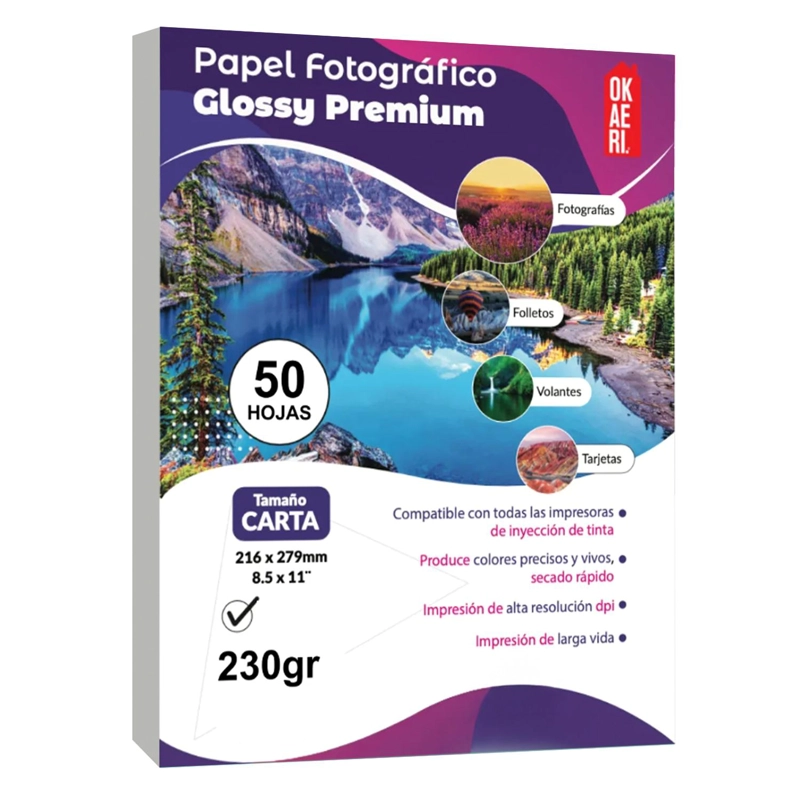 PAPEL FOTOGRAFICO GLOSSY BRILLANTE CARTA 230G 50 HOJAS - 1