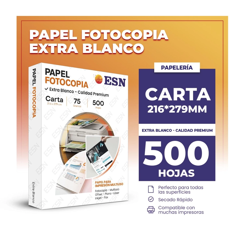 RESMA PAPEL FOTOCOPIA EXTRA BLANCO CARTA 75GR 500 HOJAS ESN TAMAÑO CARTA - 2