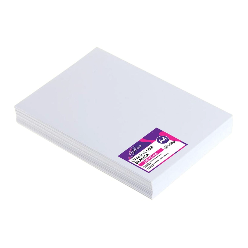 CARTULINA OPALINA 180 GR LISA EXTRA BLANCA A4 100 HOJAS - 1