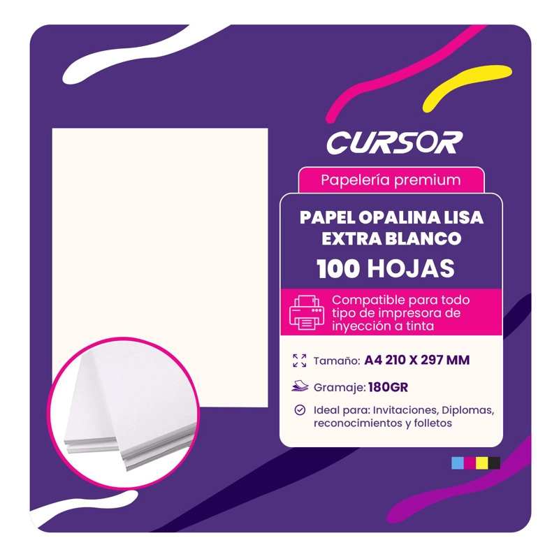 CARTULINA OPALINA 180 GR LISA EXTRA BLANCA A4 100 HOJAS - 2