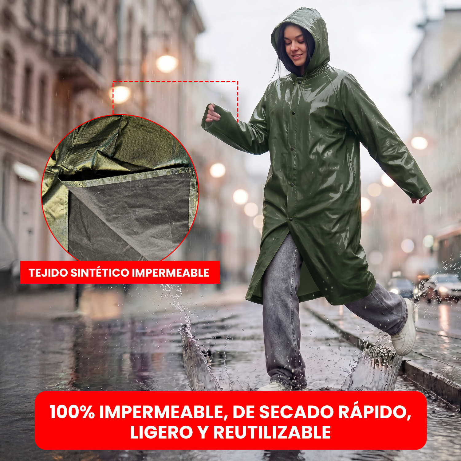 PONCHO IMPERMEABLE CON GORRO CAPA PARA LLUVIA REFORZADO - 6