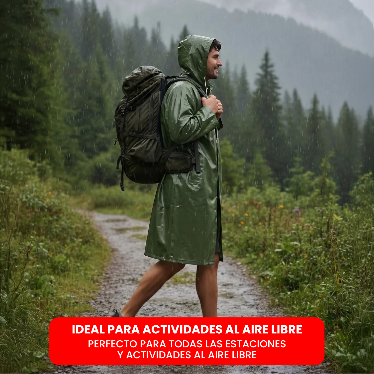 PONCHO IMPERMEABLE CON GORRO CAPA PARA LLUVIA REFORZADO - 9