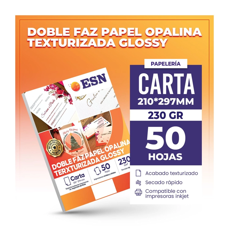 DOBLE FAZ PAPEL OPALINA TEXTURIZADA GLOSSY CARTA 50H 230G ESN TAMAÑO CARTA - 2