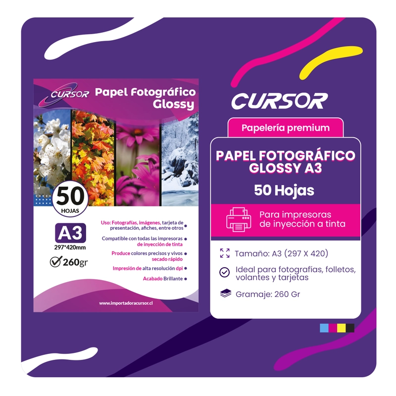 PAPEL FOTOGRAFICO GLOSSY A3 /260GR/50 HJS CURSOR - 2