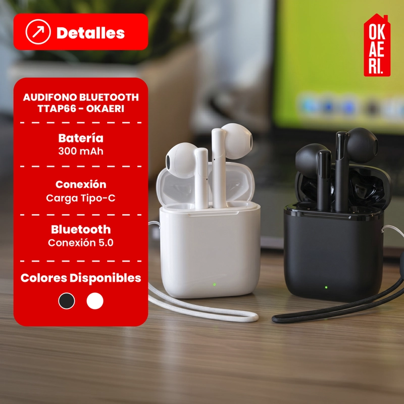 AUDIFONOS INALAMBRICOS BLUETOOTH TWS AP66 MANOS LIBRES NEGRO - 6