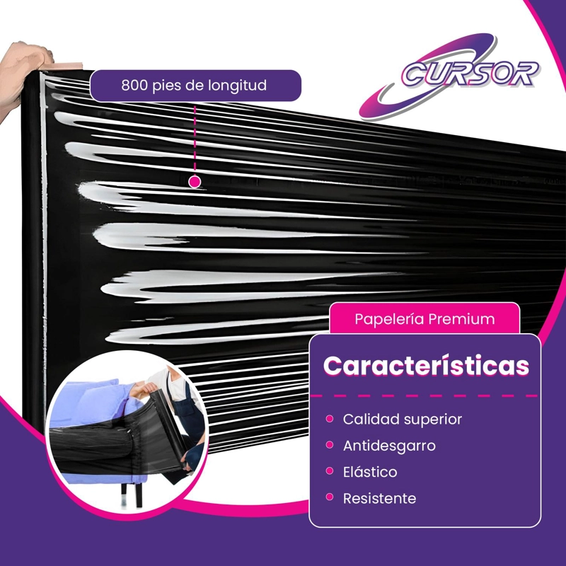 ROLLO EMBALAJE FILM NEGRO PARA ENVOLVER 50CM 300 MTS NEGRO - 8