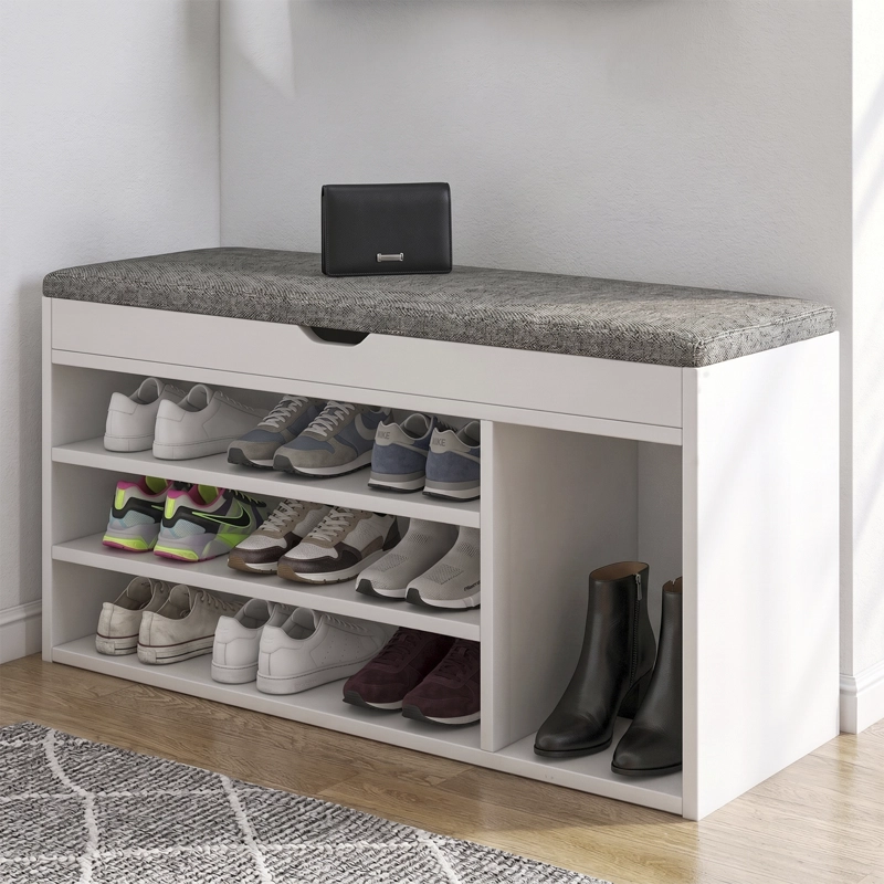 BANCO ZAPATERO ORGANIZADOR CON ASIENTO MDF BLANCO 8-10 PARES - 3