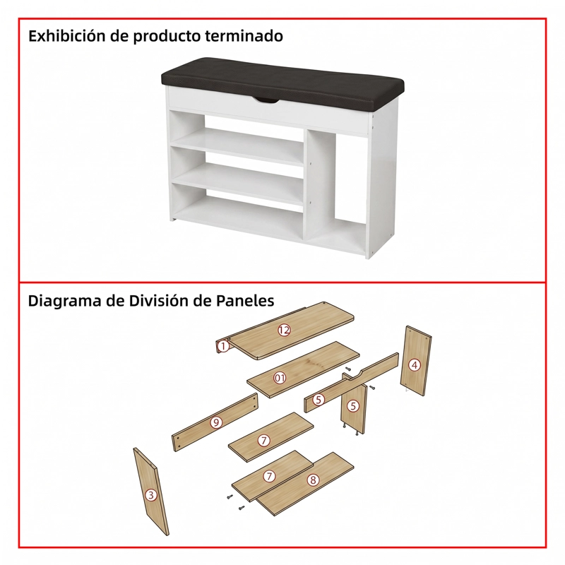 BANCO ZAPATERO ORGANIZADOR CON ASIENTO MDF BLANCO 8-10 PARES - 8