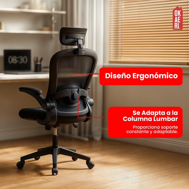SILLA ERGONOMICA SOPORTE LUMBAR BIONICO REPOSACABEZAS OKAERI AJUSTABLE SILLA DE ESCRITORIO OFICINA E - 2