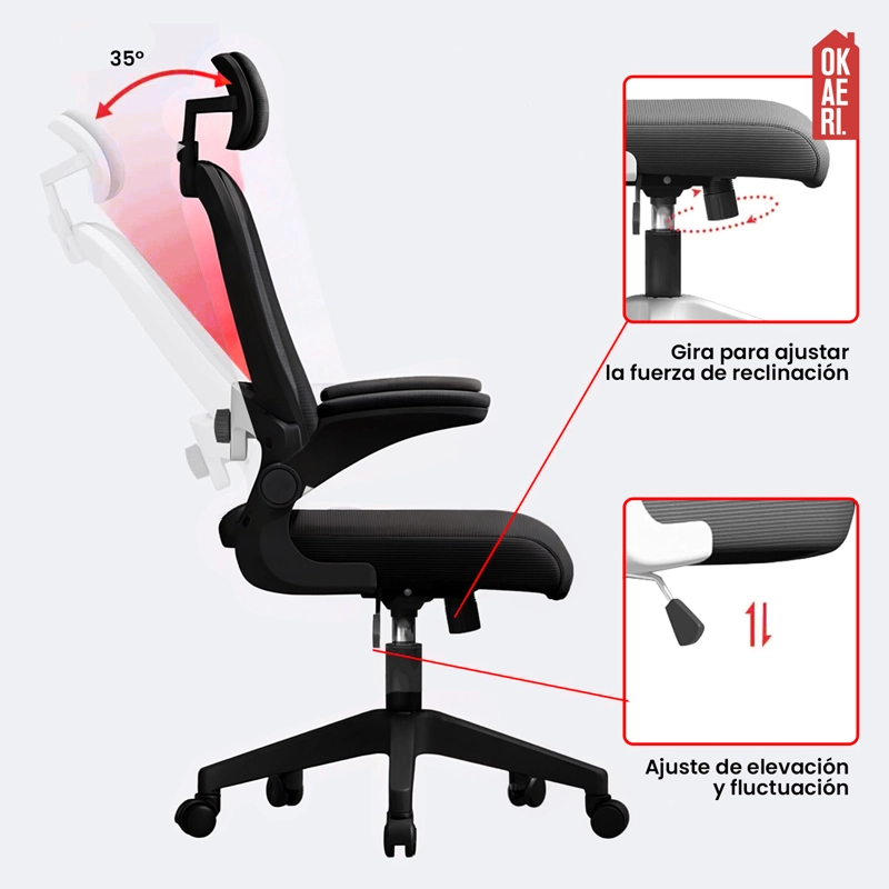 SILLA ERGONOMICA SOPORTE LUMBAR BIONICO REPOSACABEZAS OKAERI AJUSTABLE SILLA DE ESCRITORIO OFICINA E - 4