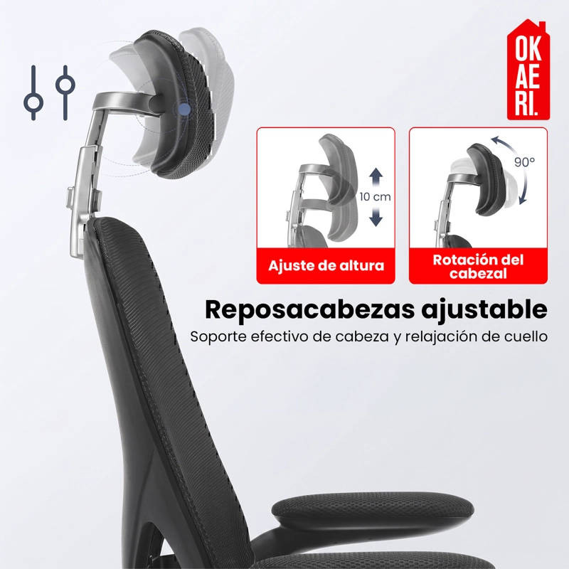 SILLA ERGONOMICA SOPORTE LUMBAR BIONICO REPOSACABEZAS OKAERI AJUSTABLE SILLA DE ESCRITORIO OFICINA E - 7