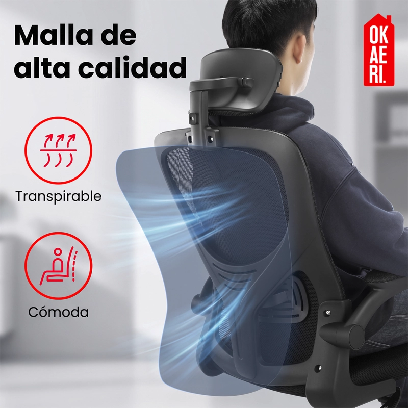 SILLA ERGONOMICA SOPORTE LUMBAR BIONICO REPOSACABEZAS OKAERI AJUSTABLE SILLA DE ESCRITORIO OFICINA E - 8