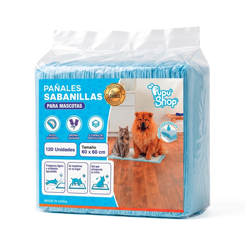 120 PAÑALES TIPO SABANILLAS MASCOTAS PERRO GATO 60X60 CM PUPU SHOP - 1