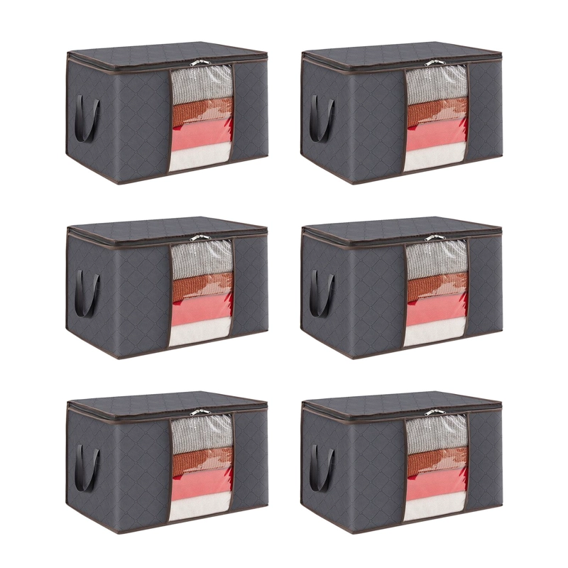 PACK X6 BOLSAS ORGANIZADORAS DE ROPA 90L GRANDE PLEGABLES CON MANIJA GRIS PACK X6 - 1