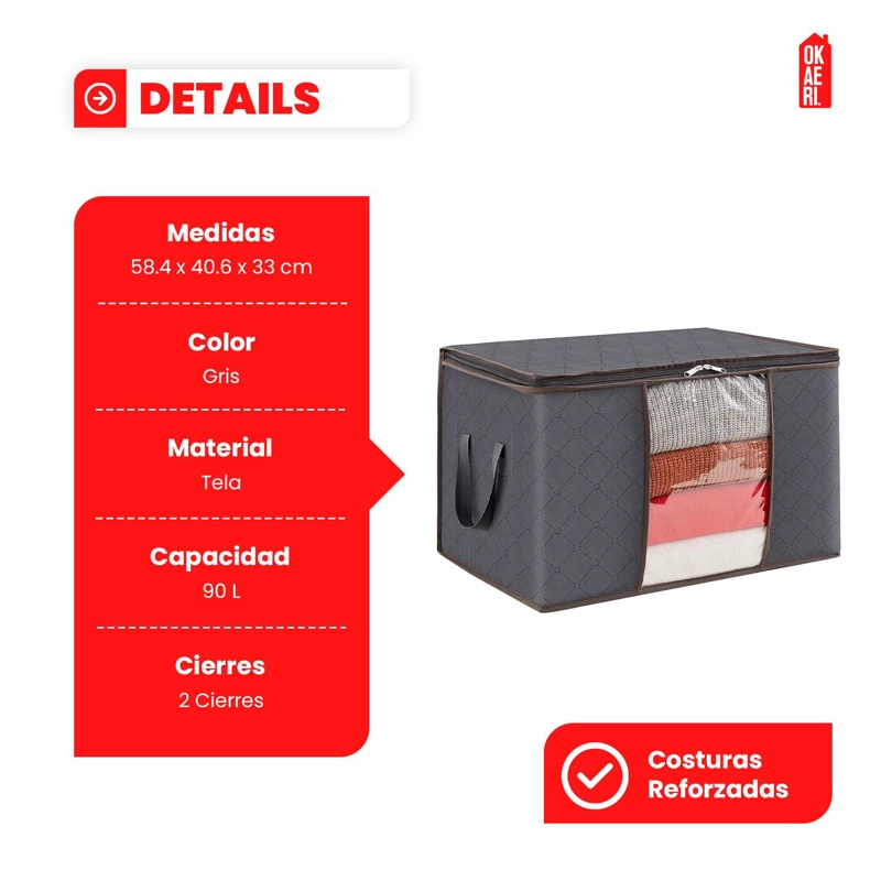 PACK X6 BOLSAS ORGANIZADORAS DE ROPA 90L GRANDE PLEGABLES CON MANIJA GRIS PACK X6 - 3