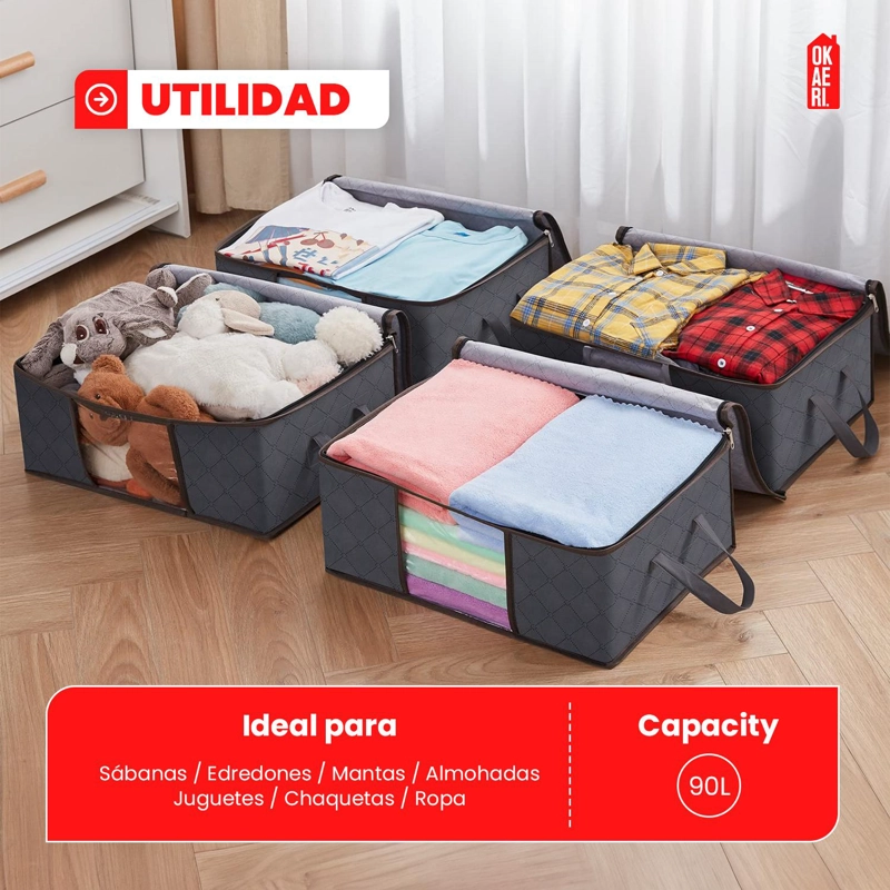 PACK X6 BOLSAS ORGANIZADORAS DE ROPA 90L GRANDE PLEGABLES CON MANIJA GRIS PACK X6 - 4