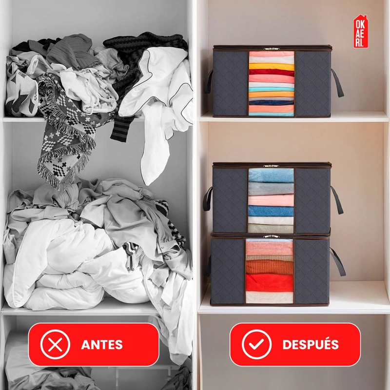 PACK X6 BOLSAS ORGANIZADORAS DE ROPA 90L GRANDE PLEGABLES CON MANIJA GRIS PACK X6 - 5