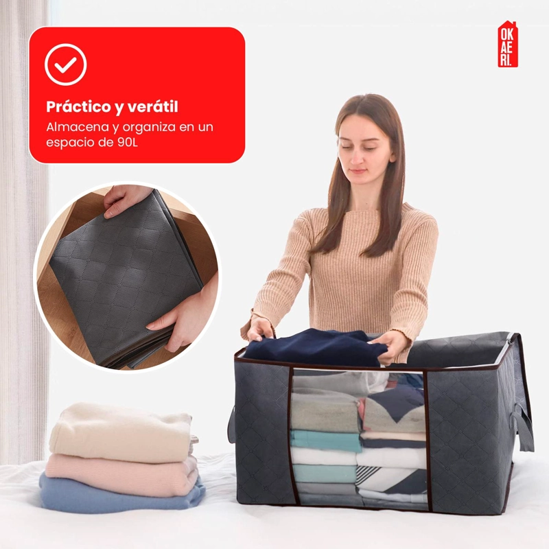 PACK X6 BOLSAS ORGANIZADORAS DE ROPA 90L GRANDE PLEGABLES CON MANIJA GRIS PACK X6 - 6
