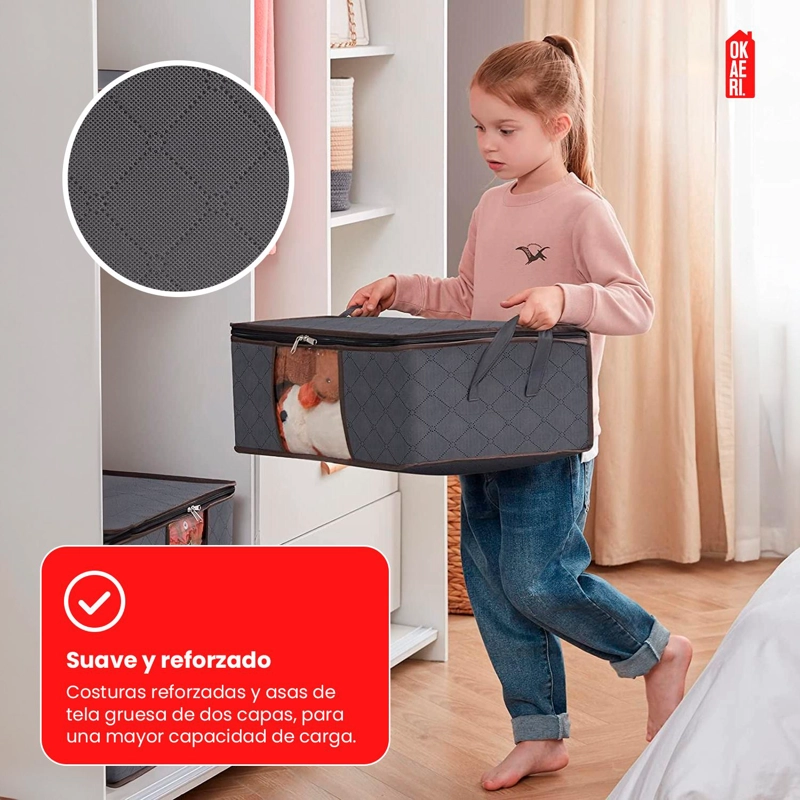 PACK X6 BOLSAS ORGANIZADORAS DE ROPA 90L GRANDE PLEGABLES CON MANIJA GRIS PACK X6 - 7