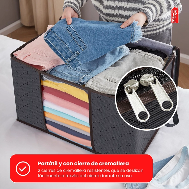PACK X6 BOLSAS ORGANIZADORAS DE ROPA 90L GRANDE PLEGABLES CON MANIJA GRIS PACK X6 - 8