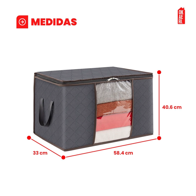 PACK X6 BOLSAS ORGANIZADORAS DE ROPA 90L GRANDE PLEGABLES CON MANIJA GRIS PACK X6 - 9