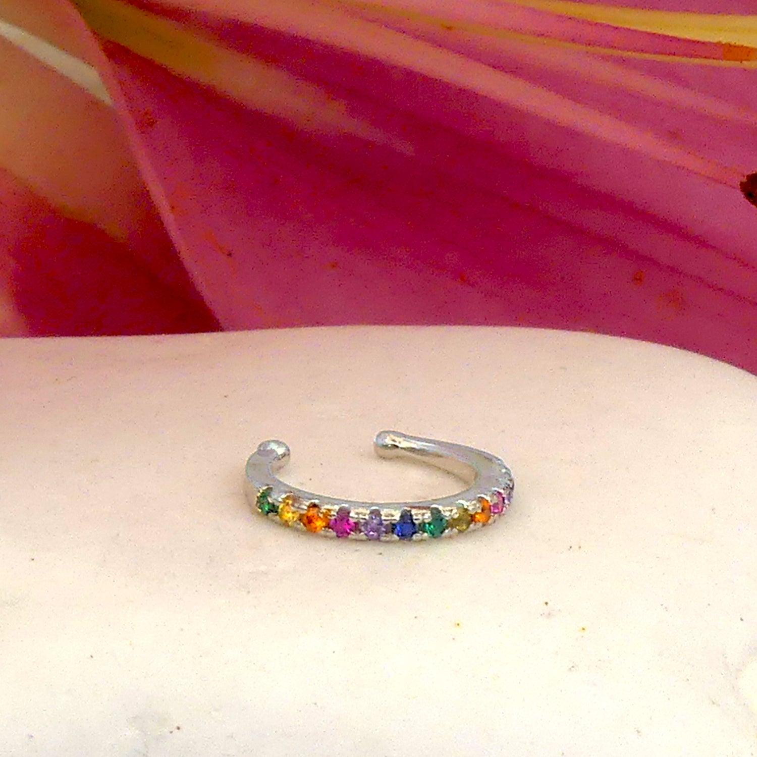EARCUFF AZUL ZAFIRA CIRCONES DE COLORES PLATA - 2