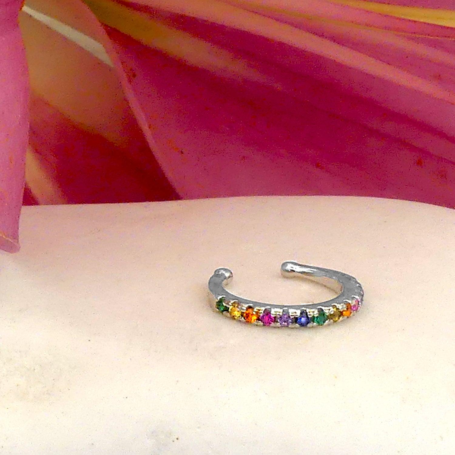 EARCUFF AZUL ZAFIRA CIRCONES DE COLORES PLATA - 3
