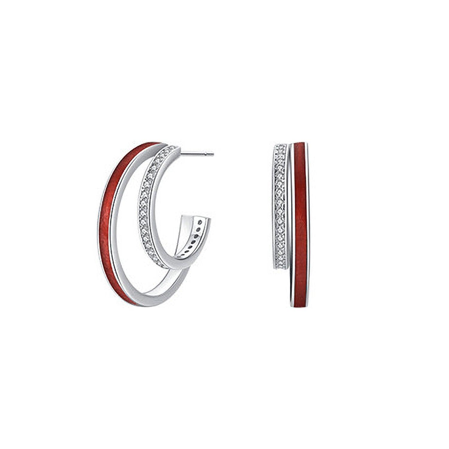 AROS AZUL ZAFIRA ARGOLLA DOBLE ROJA PARA MUJER PLATA 925 Y CIRCONES - 1