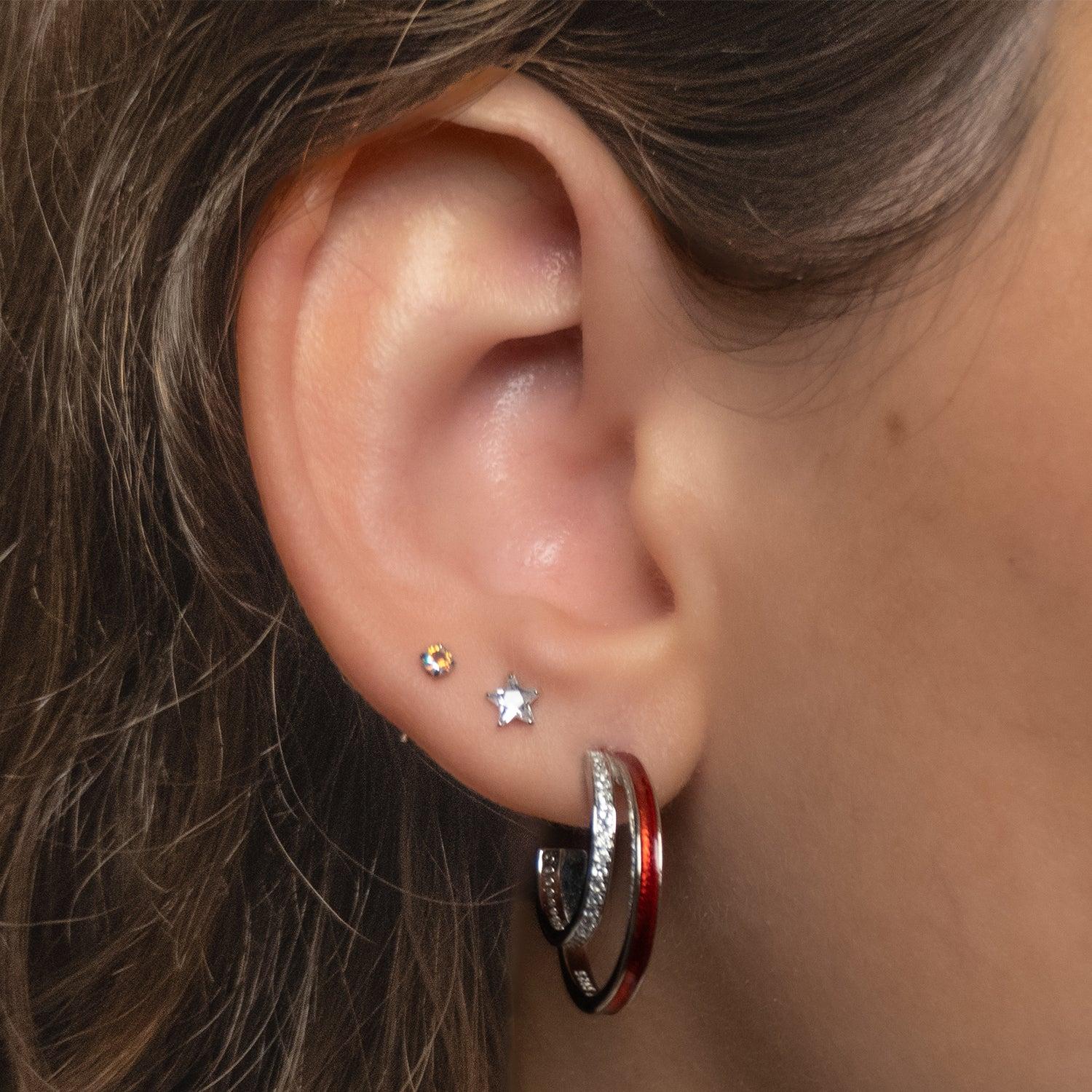 AROS AZUL ZAFIRA ARGOLLA DOBLE ROJA PARA MUJER PLATA 925 Y CIRCONES - 4