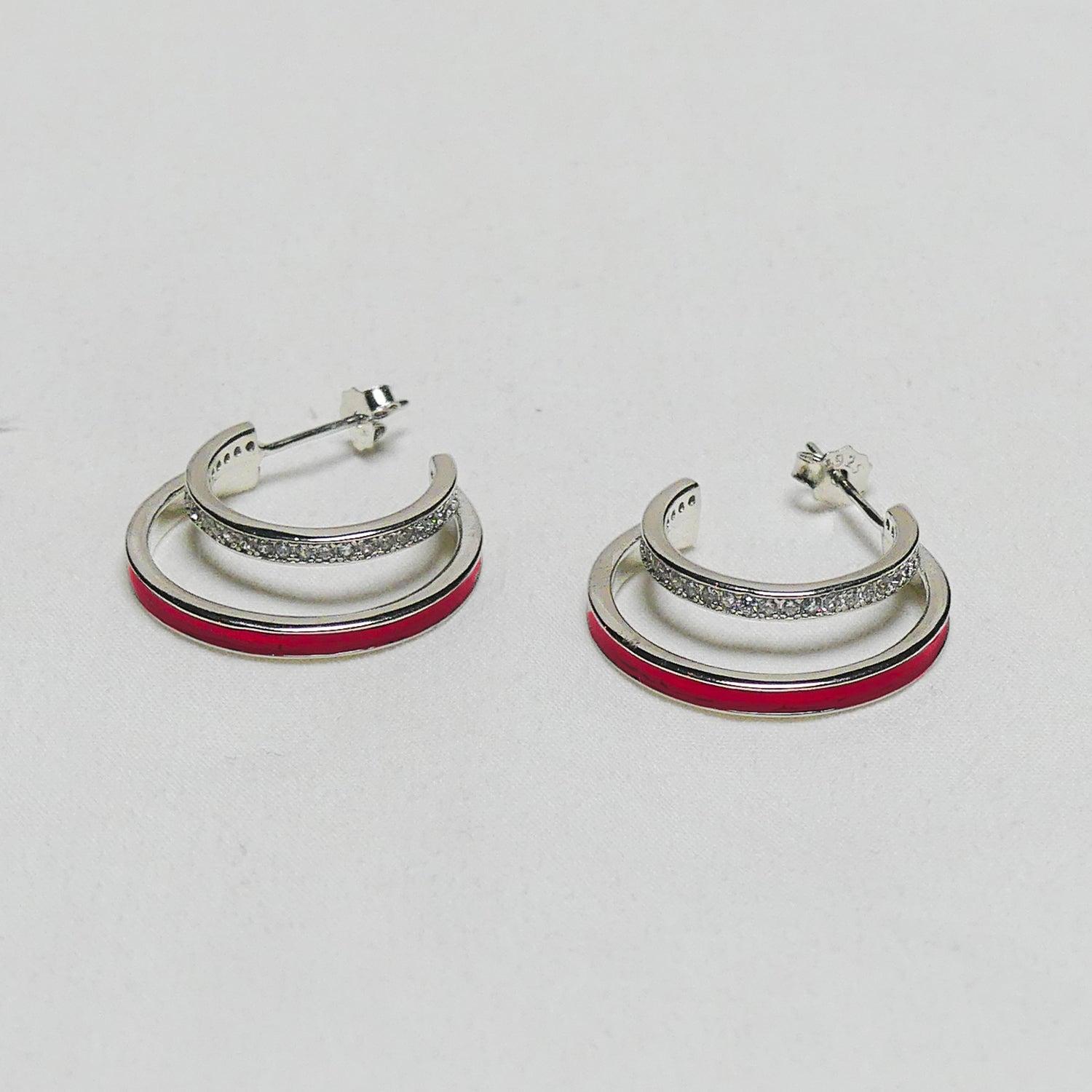AROS AZUL ZAFIRA ARGOLLA DOBLE ROJA PARA MUJER PLATA 925 Y CIRCONES - 5