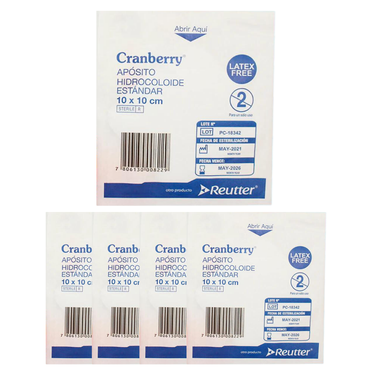 APÓSITO HIDROCOLOIDE ESTÁNDAR CRANBERRY 10X10 CM - PACK X5 UNIDADES - 1