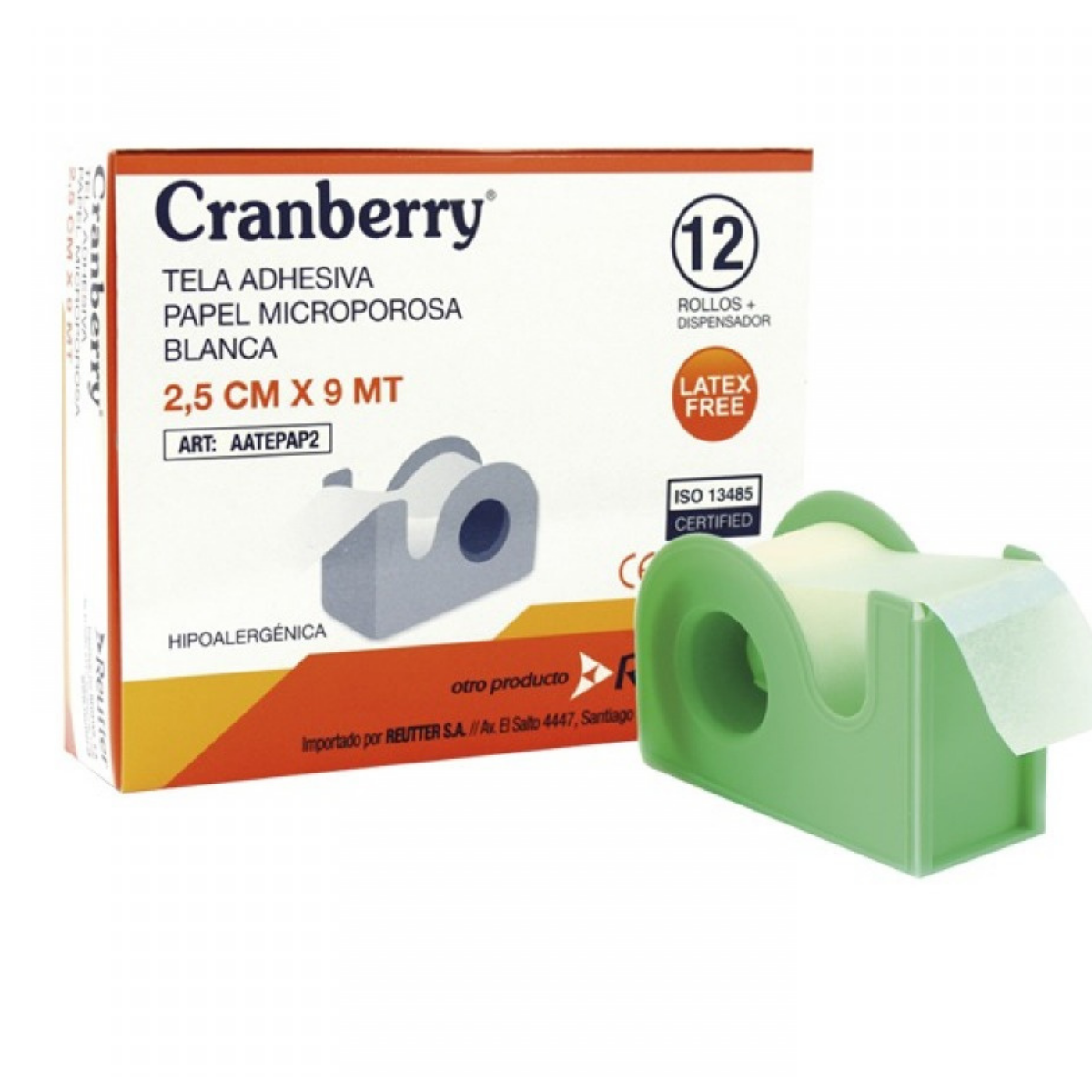 TELA ADHESIVA CRANBERRY PAPEL MICROPOROSA 2.5CM X 9M PACK 12 UNID - 1