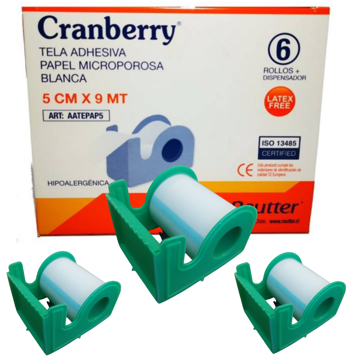 TELA ADHESIVA CRANBERRY PAPEL MICROPOROSA 5CM X 9M PACK 6 UNID. - 1
