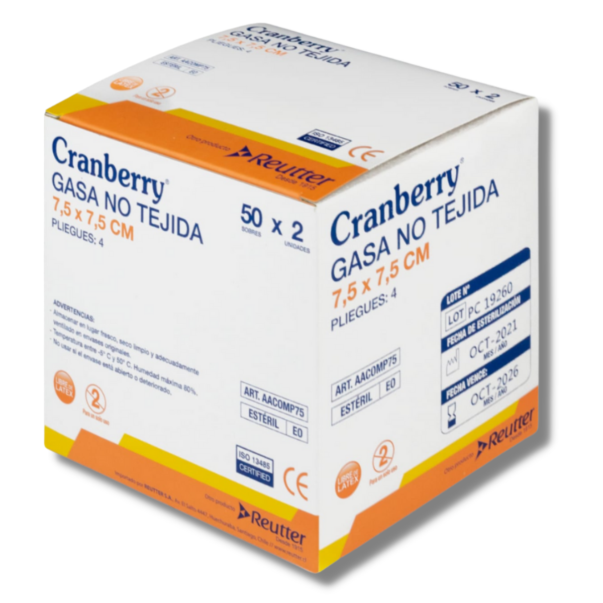 GASA NO TEJIDA ESTÉRIL CRANBERRY 7.5X7.5CM 50 SOBRES X 2 UN. - 1
