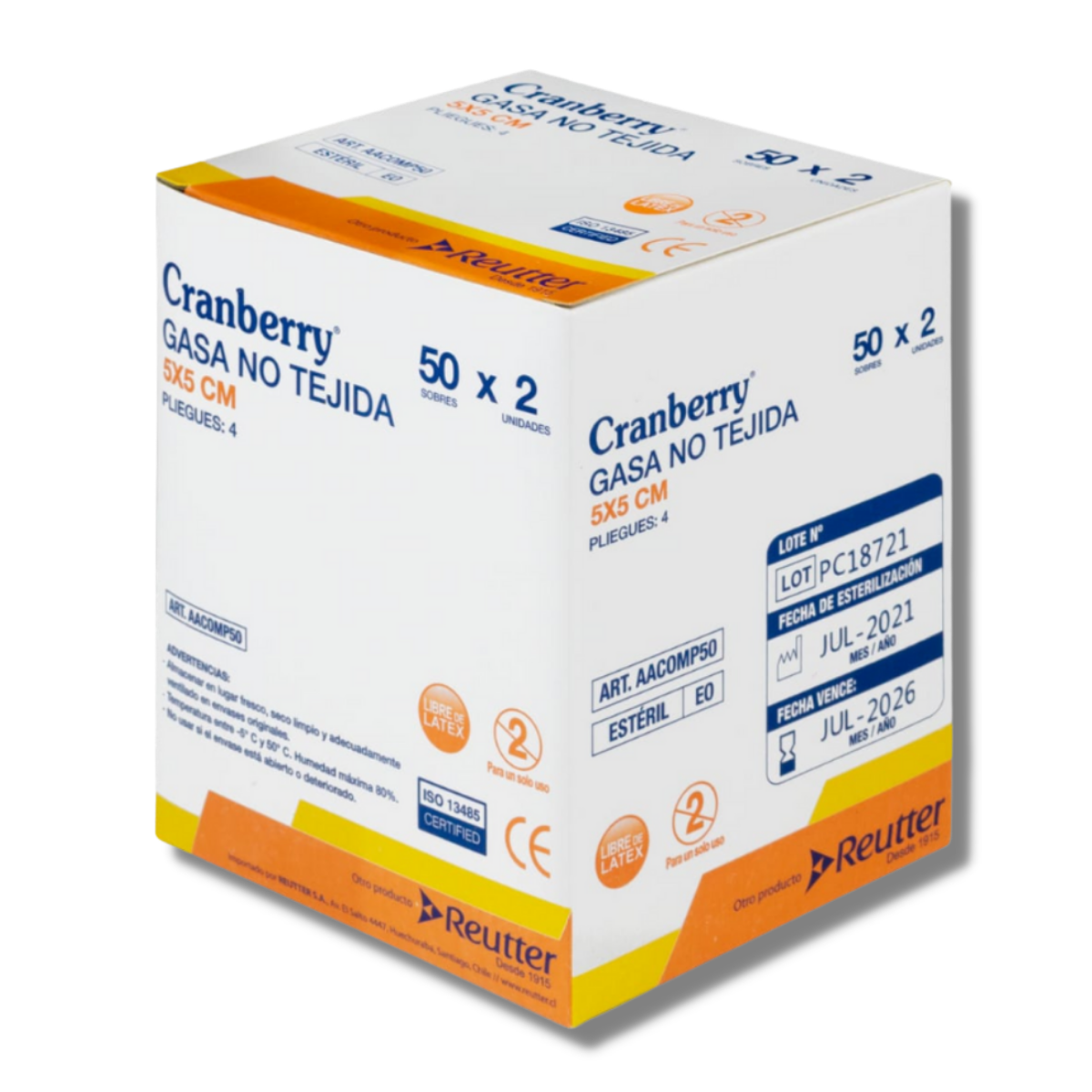 GASA ESTÉRIL CRANBERRY 5X5- CAJA 50 UNIDADES - 1