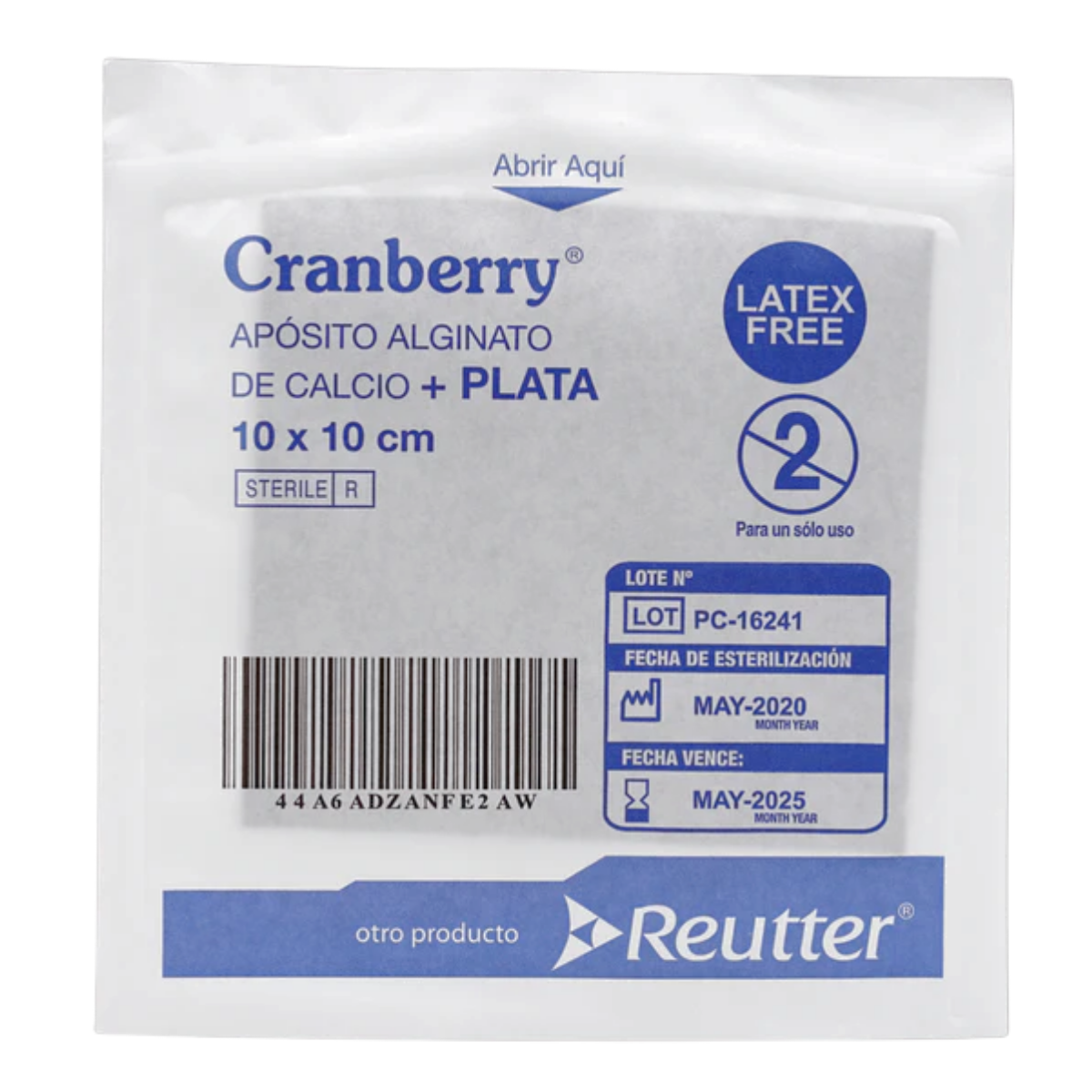 APÓSITO ALGINATO CALCIO Y PLATA CRANBERRY 10X10 1 UNIDAD - 1