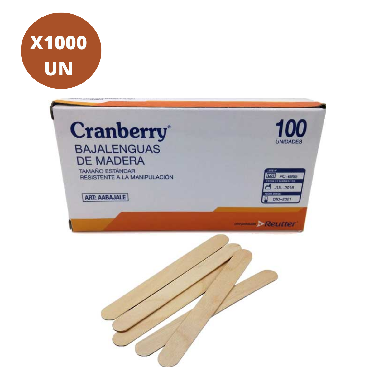 BAJALENGUAS DE MADERA CRANBERRY PACK 1000 UNIDADES - 1