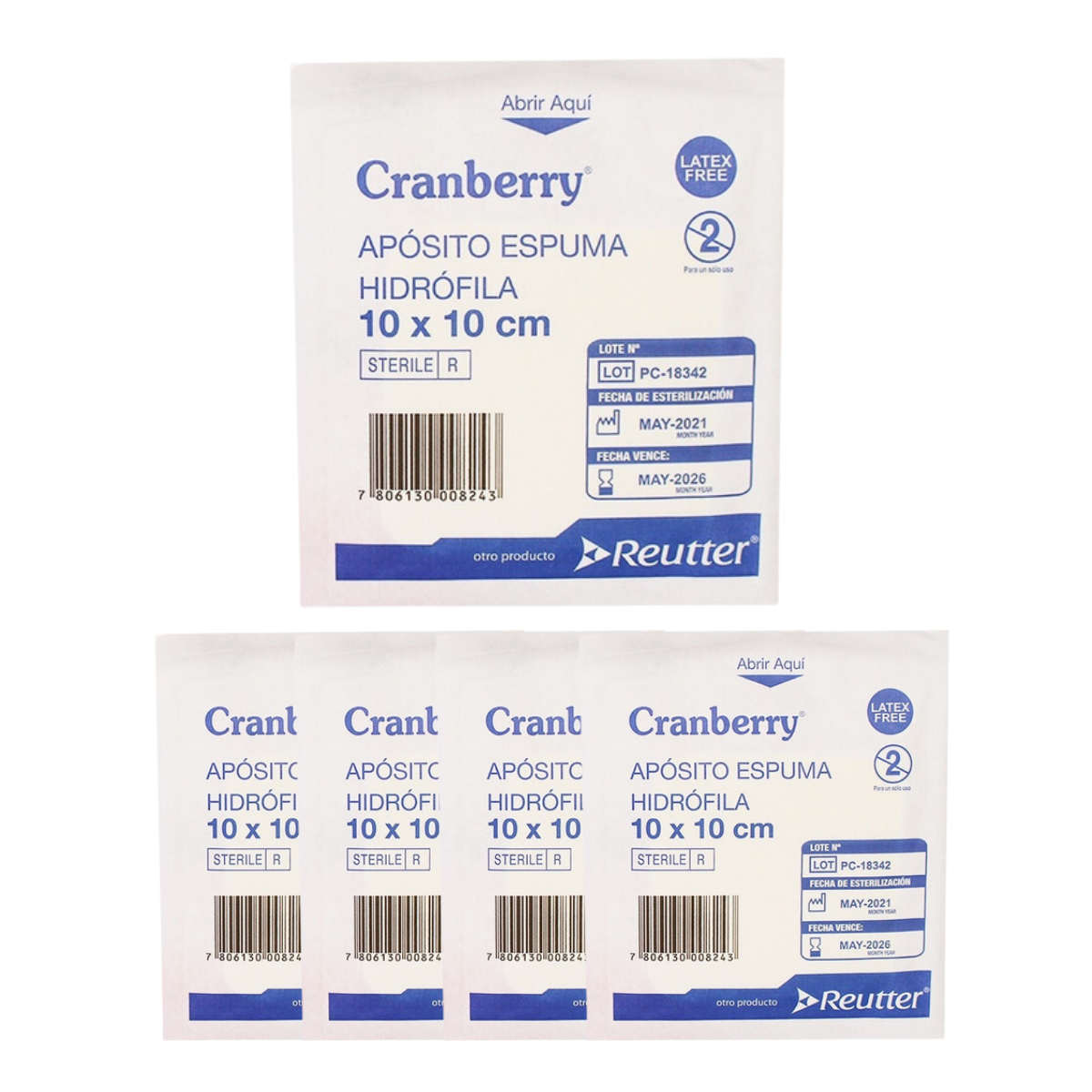 APÓSITO ESPUMA HIDRÓFILA CRANBERRY 10X10 CM - PACK X5 UNIDADES - 1
