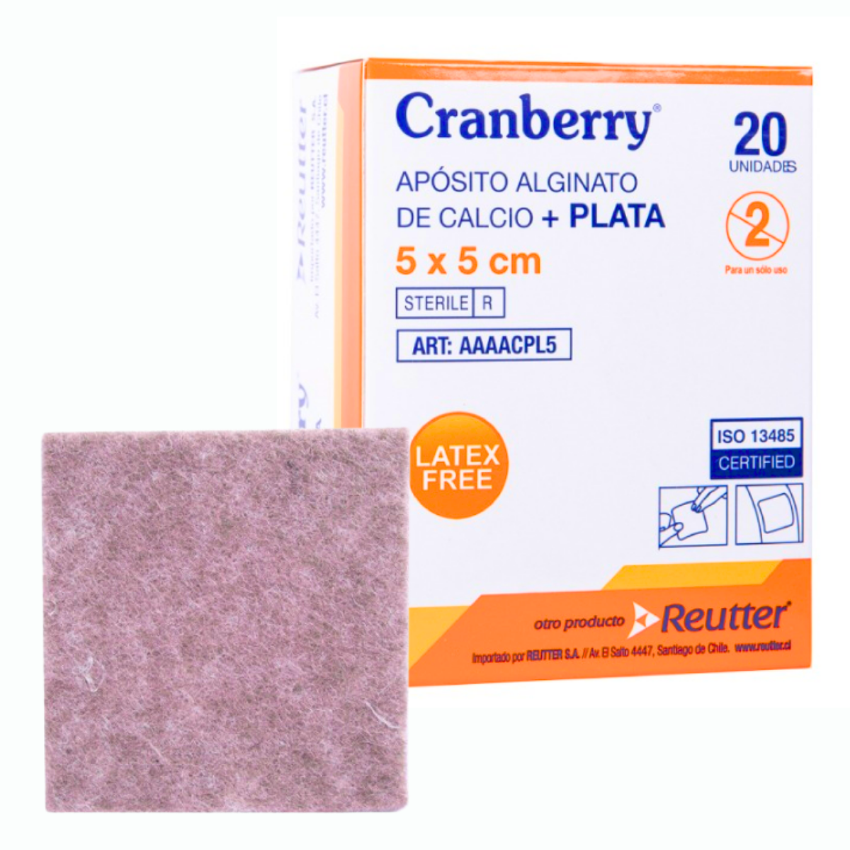 APÓSITO ALGINATO CALCIO Y PLATA CRANBERRY 5X5 20 UNIDADES - 1