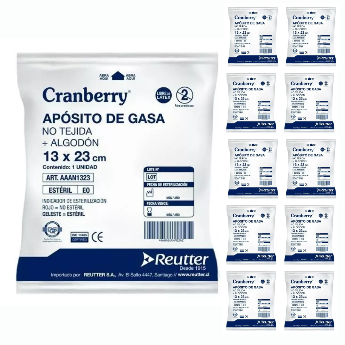APÓSITO GASA NO TEJIDA CRANBERRY + ALGODÓN ESTÉRIL 13X23 BOLSA 10 UN. - 1