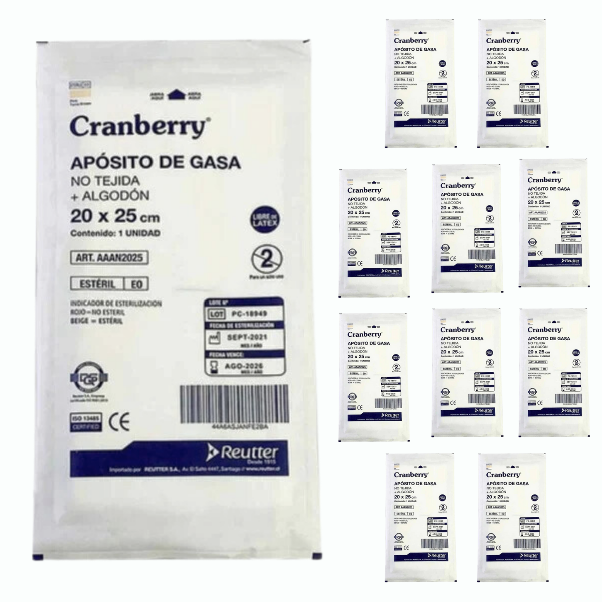 APÓSITO GASA NO TEJIDA CRANBERRY + ALGODÓN ESTÉRIL 20X25 BOLSA 10 UN. - 1