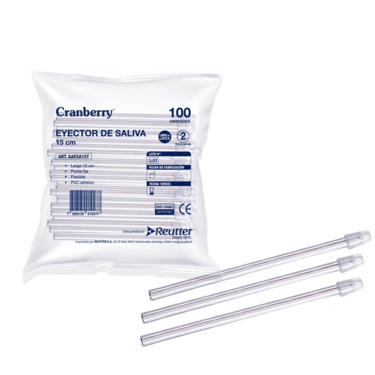 PACK 100 EYECTOR CRANBERRY SALIVA 15 CM TRANSPARENTE-BOLSA - 1