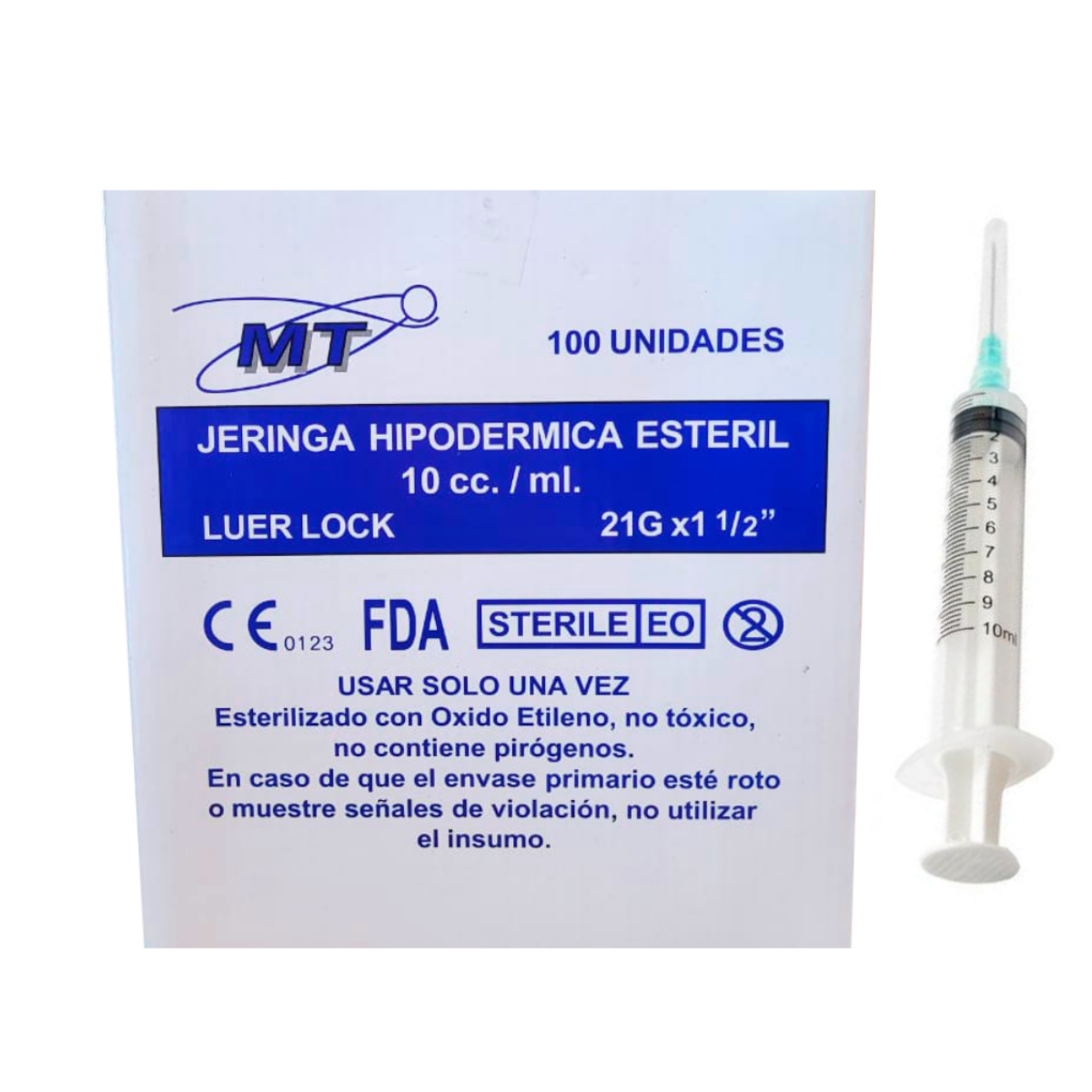 PACK 100 JERINGA MT DESECHABLE LUERLOCK 10 CC 21 GR X 1 1/2 CAJA - 1