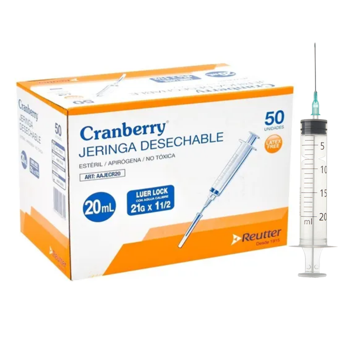 PACK 50 JERINGA CRANBERRY DESECHABLE LUER LOCK 20 ML 21 GR X 1 1/2 CAJA - 1
