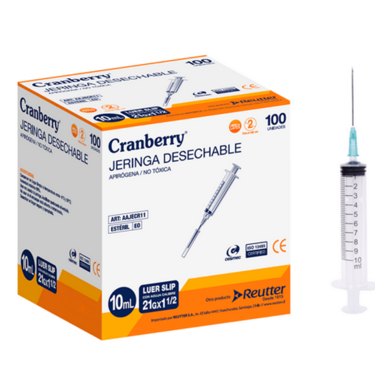 PACK 100 JERINGA CRANBERRY DESECHABLE LUER SLIP 10CC 21 GR X 1 1/2 CAJA - 1