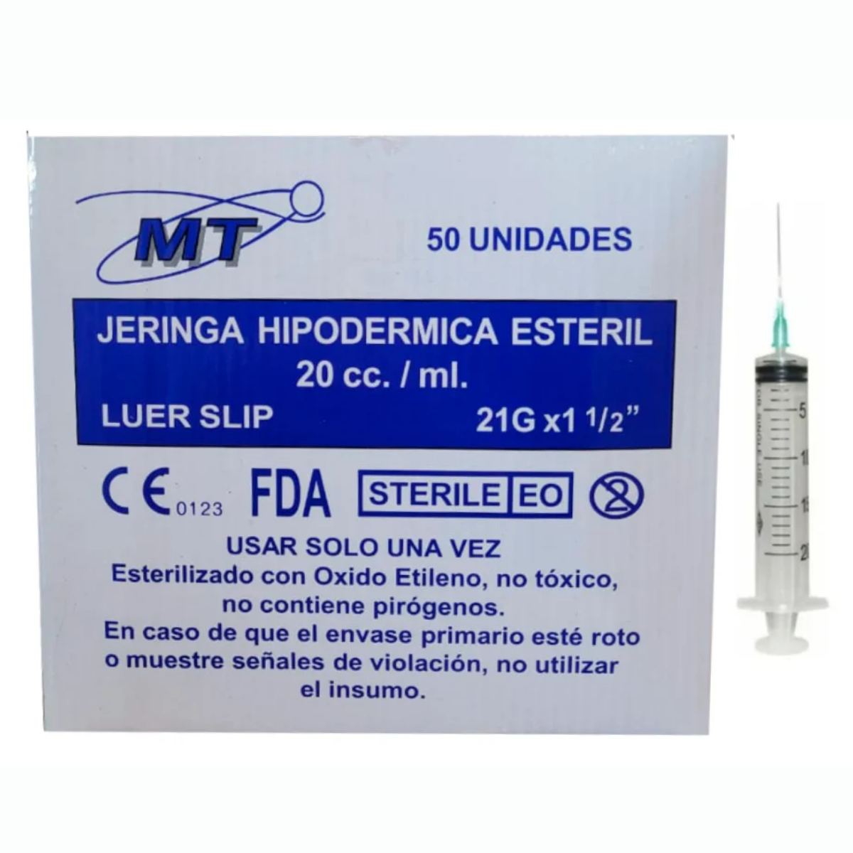 PACK 50 JERINGA MT DESECHABLE LUER SLIP 20CC 21 GR X 1 1/2 CAJA - 1