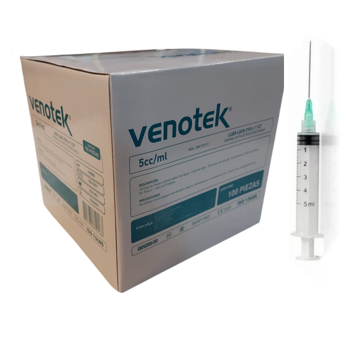 PACK 100 JERINGA VENOTEK DESECHABLE LUER LOCK 5CC 21 GR X1 1/2 - 1