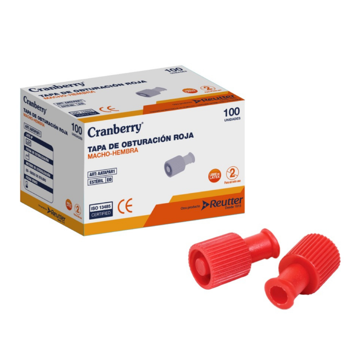 PACK 100 TAPA CRANBERRY OBTURACIÓN ROJA MACHO-HEMBRA CAJA - 1